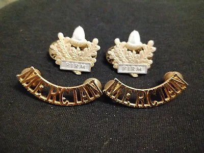 Pair Of Mercian Regiment Silver & Gilt Officer’s Collar Badges & Shoulder Titles • £20