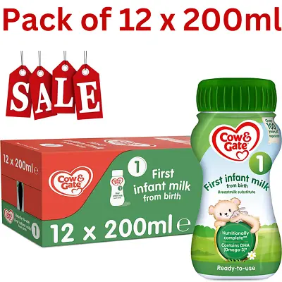 Cow & Gate First Infant Milk Stage 1 Ready Made Baby Formula Pack Of 12 X 200ml • £16.44