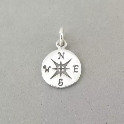 .925 Sterling Silver Small COMPASS CHARM NEW Nautical Hiking Navigation 925 HB20 • $10