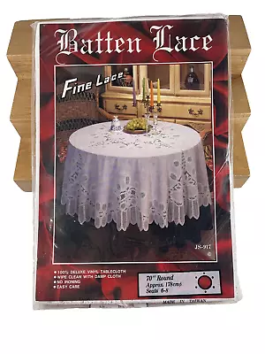 NEW OLD STOCK Batten Fine Lace Deluxe White Vinyl Tablecloth 70  Round Seats 6-8 • $30.54