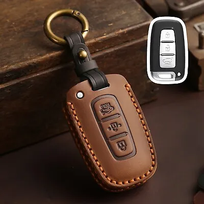 Leather Car Remote Key Fob Case Cover For Hyundai Accent Ix35 I30 For KIA Brown • $24.99