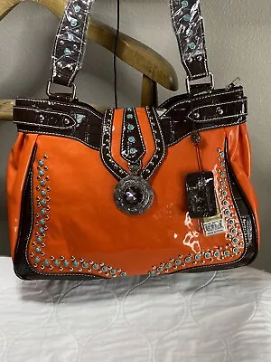 Handbag Purse P & G Collection Engraved Concho Orange With Turquoise Stones Neon • $20