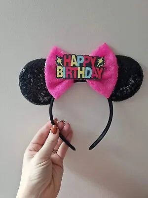 Disney Happy Birthday Ears Headband Pink -Minnie Mouse Embellished Details & Bow • £10