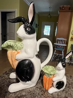 Fitz And Floyd Kensington Rabbit Pitcher 1 QT 12  Vintage 1987  W/ Candle Holder • $20