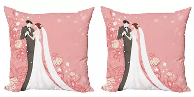 Pink Pillow Covers Pack Of 2 Bride Groom Dancing Floral • £18.99