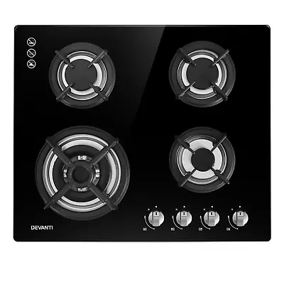 Devanti 4 Burner Gas Cooktop 60cm Ceramic Glass Cook Top Stove Hob Cooker - New • $233.73