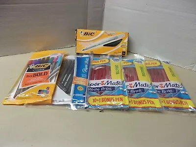 Ball Point Ink Pen Lot Paper Mate Bic Multiple Colors Nip 61 Total • $14.99