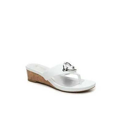 White Wedge Sandals With Silver-Tone Decorative Ring Size 8 NWOT • $17.48