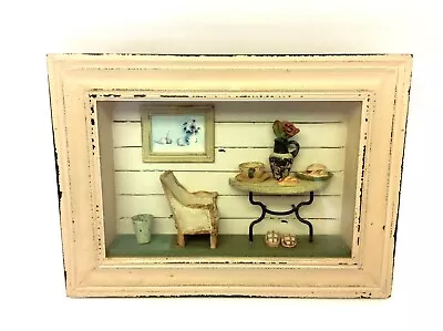 Vintage Used Peach Colored Diorama Shadowbox Country Décor Framed Wall Hanger  • $48