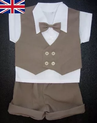 BABY BOY OUTFIT Brown Special Occasion Suit Wedding Clothing Boys Formal Wear • £12.99