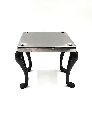 Vintage Stand Chrome Top With Cast Iron Legs Small Table 17.5 Cm (6.9 ) Tall • $26.76