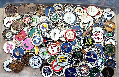 Batch 10 Assorted Logo Golf Ball Magnetic Coin  Markers Collection Brass Color + • $8.79
