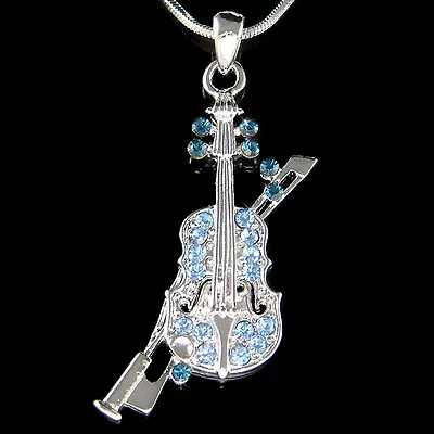 ~Blue VIOLIN~ Made With Swarovski Crystal Fiddle Concert Music Musical Necklace • $41