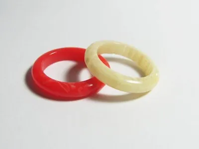 Vintage Lucite Plastic Ring Lot White And Red Marble Thin Bands Possible Size 7 • $15.99