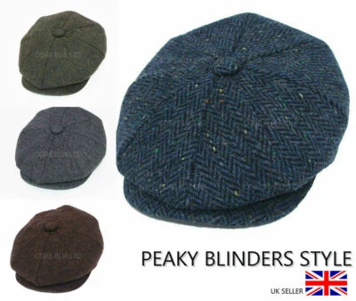 Peaky Blinders Hat Newsboy Flat Cap Herringbone Tweed Wool Baker Boy Gatsby • £10