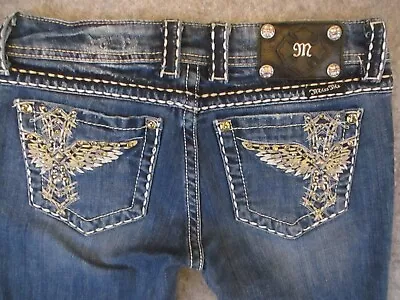 Miss Me Jeans Womens 27 Blue Denim Bootcut Rhinestone Studs Low Rise Retro 28x27 • $29.70