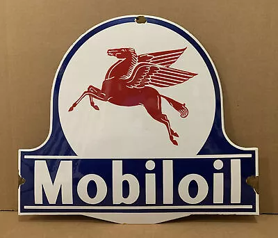 Vintage Porcelain Mobiloil Sign Gas Oil Garage Wall Decor Mobil Pump Lollipop • $350