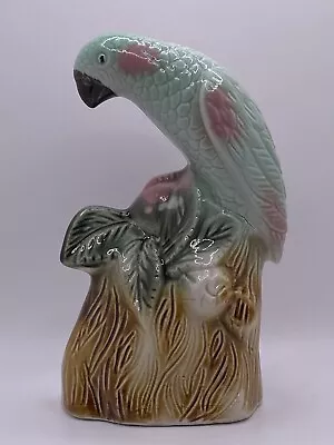 Vintage Porcelain Teal & Pink Parakeet Figurine Hand Made Brazil 6.5  H • $10