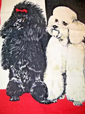 Vintage Tea Towel - TWO POODLES Black & White ULSTER Ireland Linen • $10