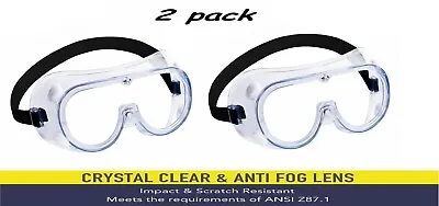 Safety Goggles Over Glasses Lab Work Eye Protective Eyewear Clear Lens  (2 Pack) • $8.99