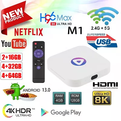 8K Ultra HD Android 13 TV Box WiFi 2.4G/5G Bluetooth 5.0 Streaming Media Player • £29.99
