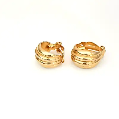 Fernando Ronci Ribbed Hoop Earrings Vintage Gold Tone Wide Clip On • $14.95