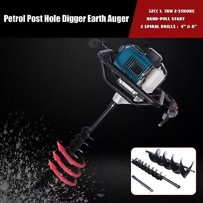 52CC Post Hole Digger Gas Powered Earth Auger Borer Fence Ground Drill W/ 2 Bits • $142.50