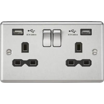 £23.79 • Buy 13A Double Gang DP Switched Plug Socket With USB Polished Chrome Knightsbridge