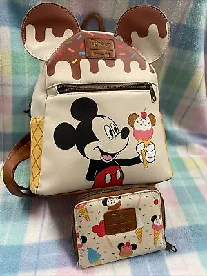 Loungefly Disney Mickey Mouse Ice Cream Backpack & Wallet • $14