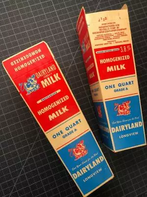 2 Vintage 1950's 1960's Unused DAIRYLAND MILK CARTONS Old Store Stock NOS Mint ! • $12.95