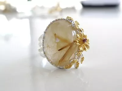 Estate Sterling Silver 925 Natural Rutilated Quartz Modern Ring Size 9 • $58