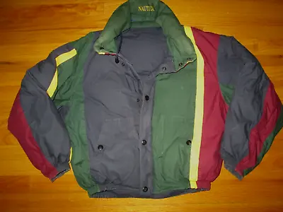 NAUTICA Vtg 90s Y2k Yellow Color Block Reversible Goose Down Ski Jacket Coat M • $85.44