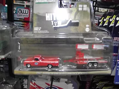 Greenlight 1/64 Mr Norms 1967 Dodge D100 & Tandem Car Trailer Red NIB • $0.01