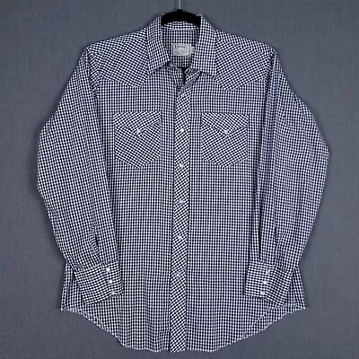 H Bar C Shirt Mens Large 16.5 35 Blue Gingham Plaid Western Pearl Snap USA • $35.99