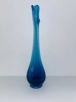 10” MCM Bluenique Viking Glass Swung Epic Bud Vase Colbolt Blue Retro • $55