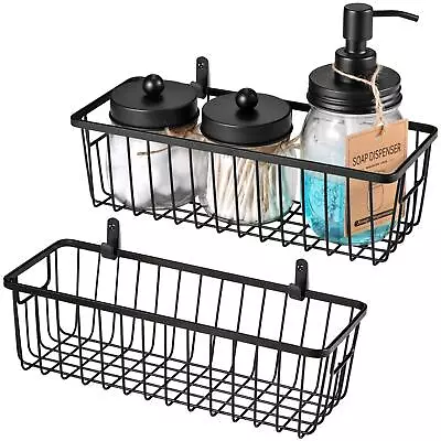 Farmhouse Metal Wire Bin Basket With Wall Mount Small 2 Pack Portable Hanging • $22