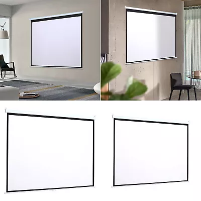 60-100  Manual Pull Down Projector Screen Ceiling Wall Mounted Home Office Movie • £40.99