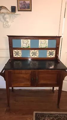 Antique Vintage English Marble Top Wash Stand Cabinet W/Original Tile Back • $360