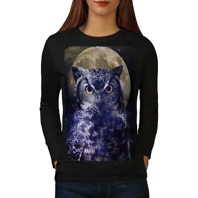 Wellcoda Owl Beast Moon Sky Womens Long Sleeve T-shirt Mystical Casual Design • £22.99
