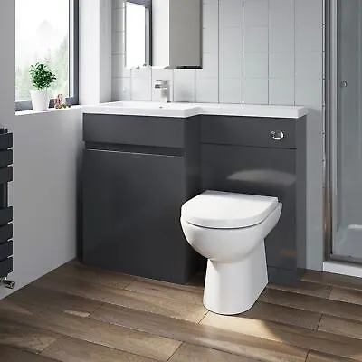 £429 • Buy 1100mm Bathroom Vanity Unit Basin Sink Toilet Combined Furniture Left Hand Grey