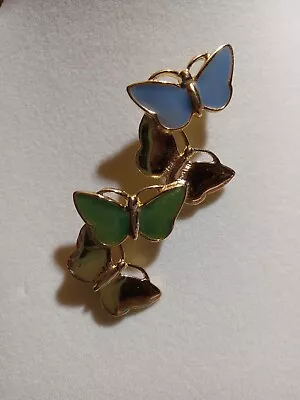 3  Gold Tone Blue Green Enamel 4 Butterfly Brooch • $9.95