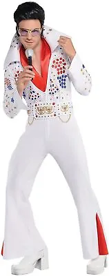 King Of Vegas Elvis Jumpsuit Suit Yourself Fancy Dress Halloween Adult Costume • $51.95