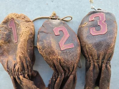 Vintage 1930s Leather 1 2 3 Wood Golf Club Head Cover Set • $10