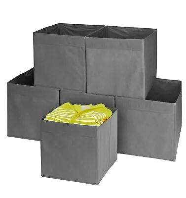 6 Pack Foldable Fabric Cube Storage Boxes - Grey 33cm X 33cm X 37cm • £19.99