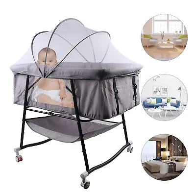 Bedside Newborn Baby Bassinet Crib Rocking Swing Bed W/ Mosquito Net  UK • £76