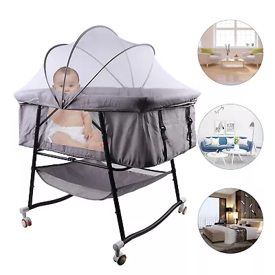 Removable Portable Crib Baby Bassinet Bed Linen Bed Cover W/ Roller Mosquito Net • $72.20