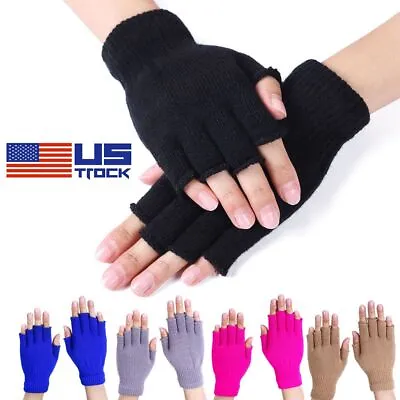 Thermal Knitted Fingerless Gloves Warm Winter Half Finger Gloves For Men Womens • $6.34