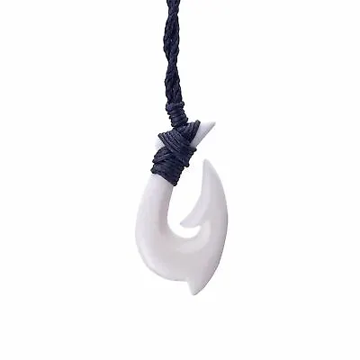 Carved Bone Necklace Hei Matau Hook Pendant Maori Style Cord - 81stgeneration • $30.95