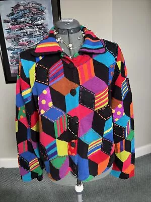 Michael Simon L XL Color Block Sweater Cardigan Jacket Mother’s Day Gift￼ • $150