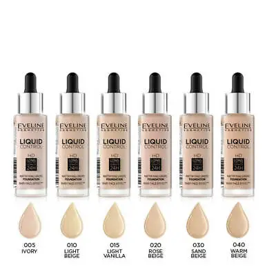 Eveline Makep Liquid Control Foundation HD Mattifying Drops 32ml Baby Skin • £11.99